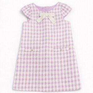 NEW Rachel Zoe girls size 5 dress tweed checkered lavender white dress with bow